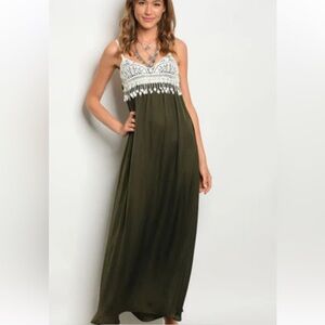 Alythea Olive and White Maxi Dress